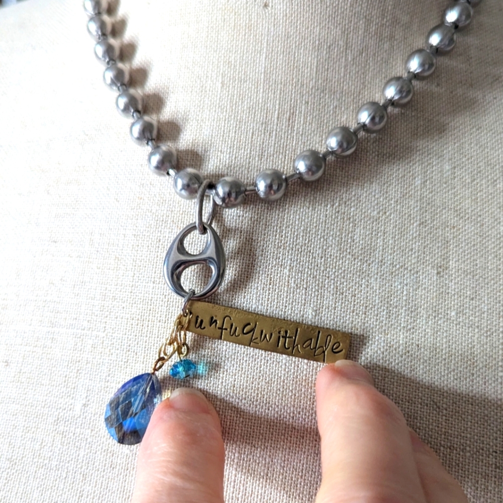 Silver and Gold Necklace with Blue and Gold Charms